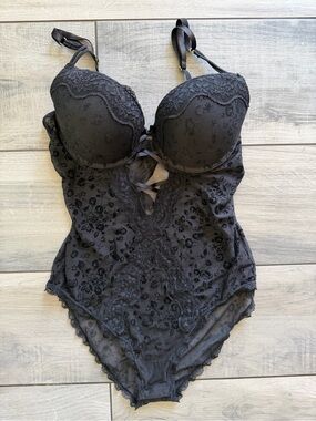 Black Lace Wire Bra Molded Cup Snap Bodysuit